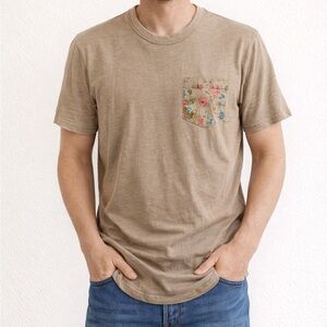 Frederik Anderson Copenhagen Tan Green Floral Tee Medium